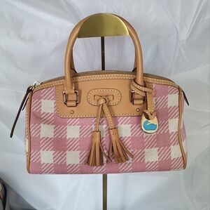 Dooney & Bourke Plaid Small Handbag Double Top Handles Pink